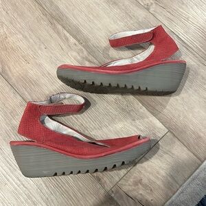Fly London Red Yala Wedge Heels Shoes Sandal